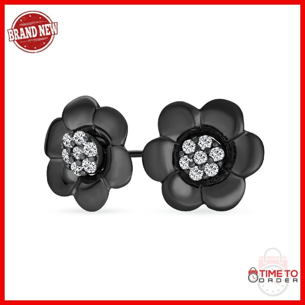 Sterling Silver Floral Stud Earrings with Removable CZ Center